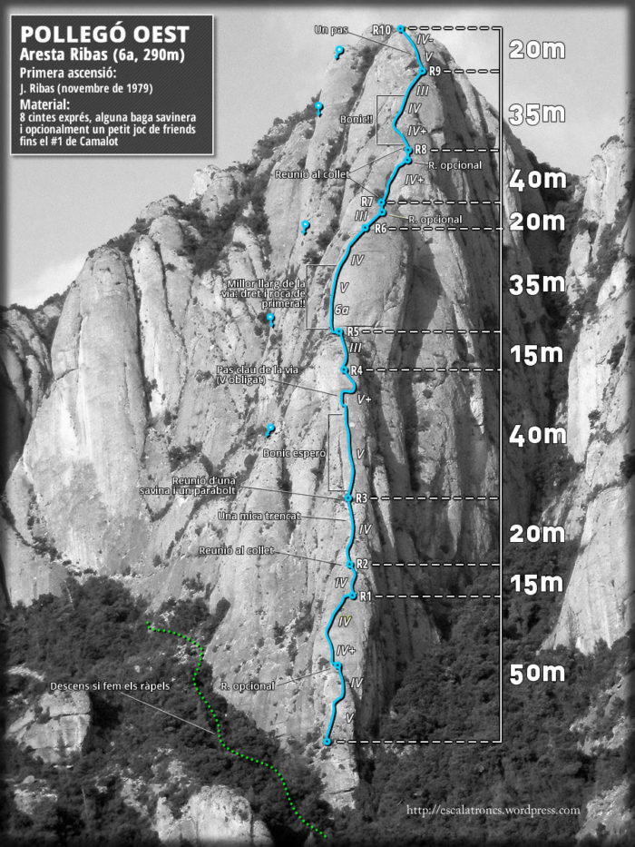 Ressenya de la via Aresta Ribas, al Pollegó Oest (Montserrat)